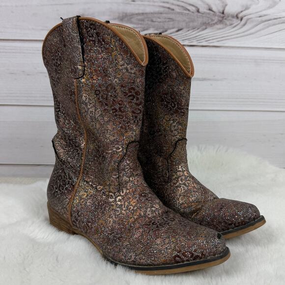 ROPER Girl's Riley Glitter Leopard Snip Toe Western Boot Size 2‎ - Picture 1 of 9